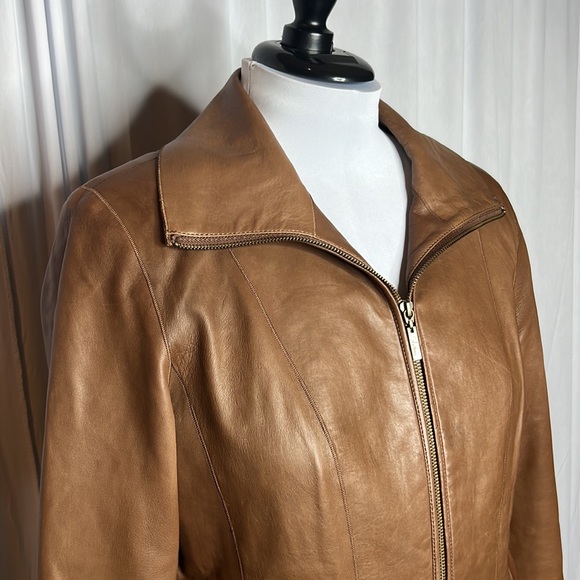 Cole Haan Brown Leather Jacket Sz 12 - Picture 2 of 12